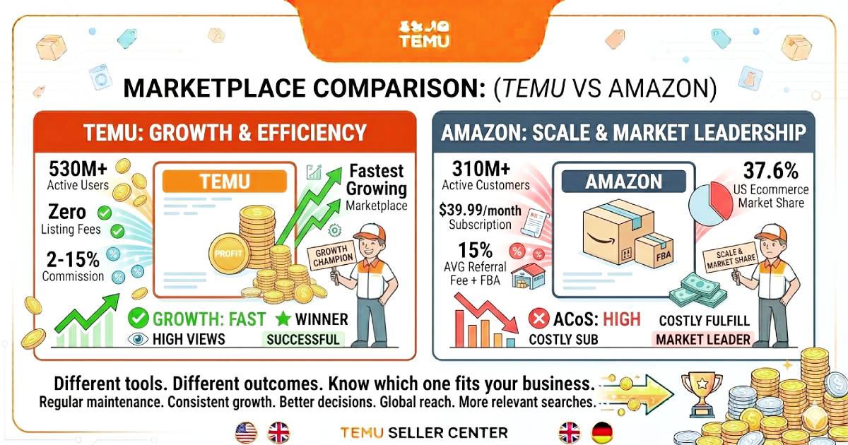 Temu vs Amazon 2026: Which Is Better for Sellers? Complete Comparison by Seller Type (USA, UK, Germany & Australia)